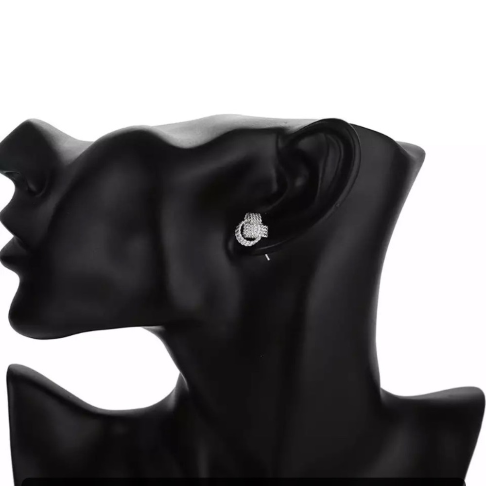 Silver Plated Knot Stud Earrings - Picture 3 of 3
